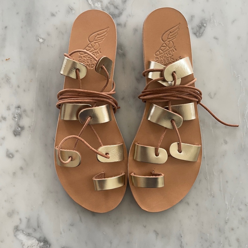 🌟WORN ONCE🌟 Ancient Greek Gold Lace-up Sandals